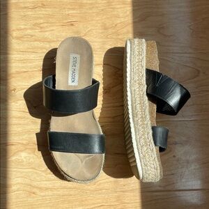 Steve Madden Black and Tan Espadrille Sandals